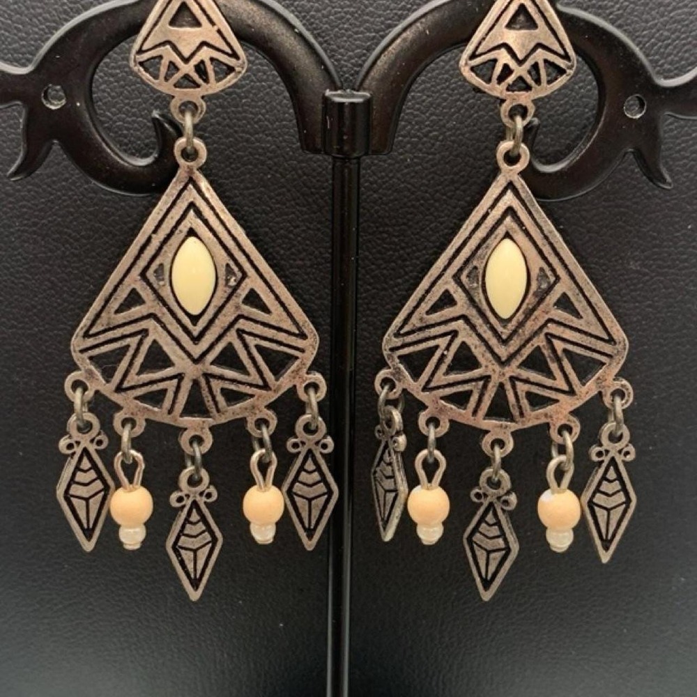 Vintage‎ Argolla tribal native chandelier silver tone earrings